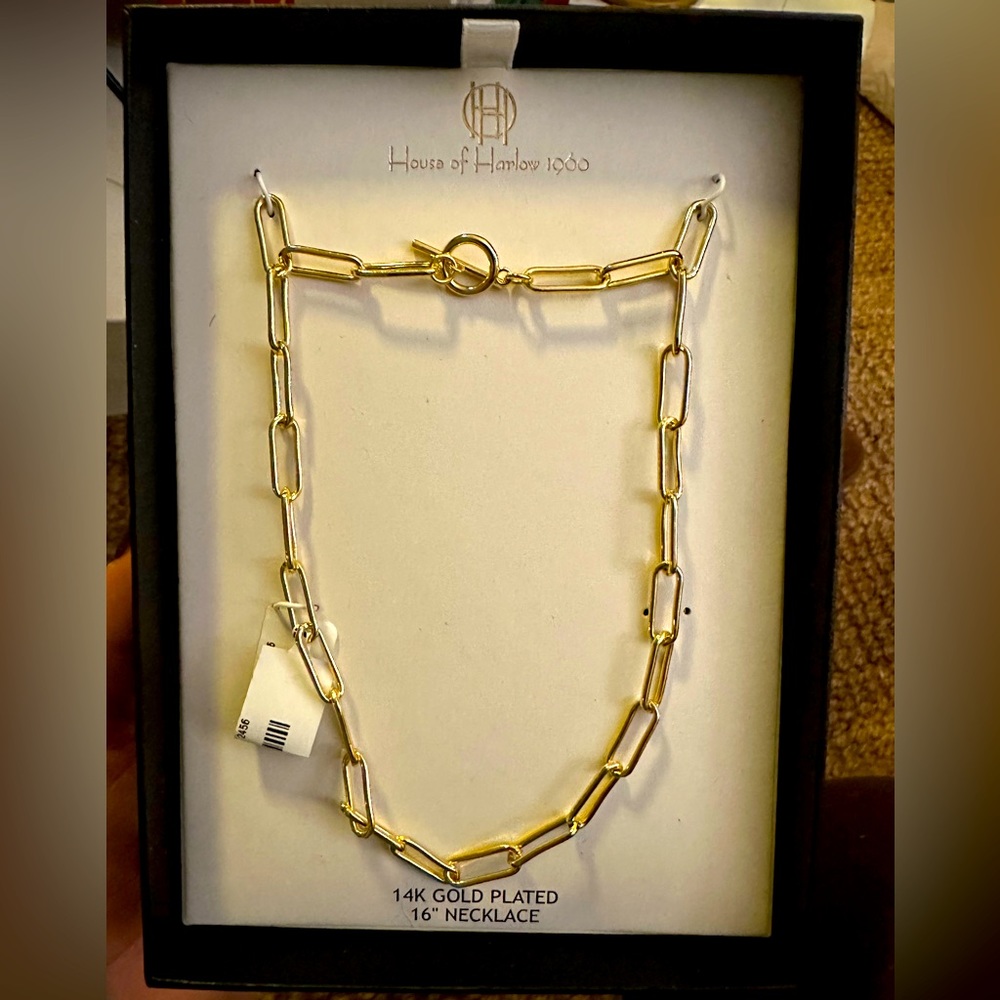 House of Harlow 1960 Paperclip Necklace Chain 14k Gold Plated 16”